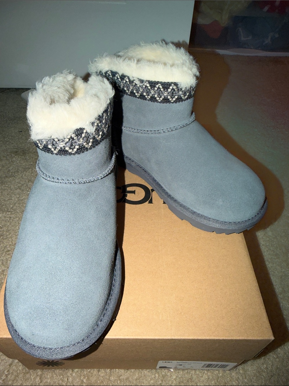 UGG Kids Grey Suede Shearling-Lined Ankle Boots